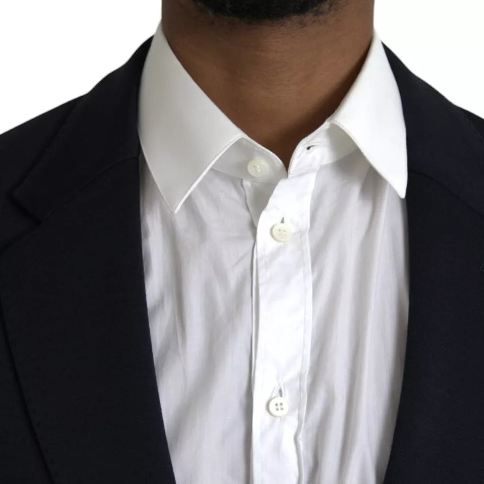 Blue Wool Notch Single Breasted Coat Blazer - ventzia