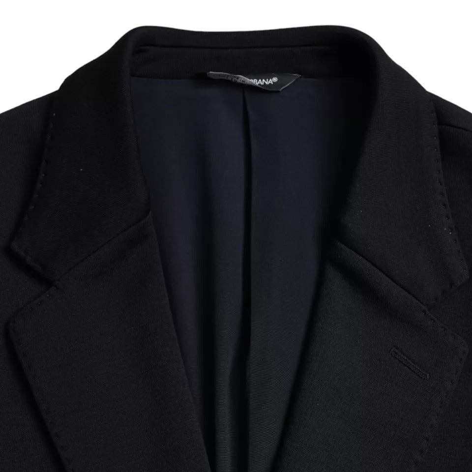 Blue Wool Notch Single Breasted Coat Blazer - ventzia