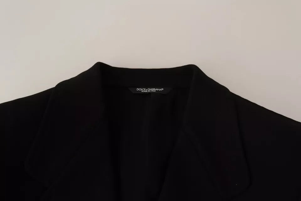Black Wool Slim Fit Coat Jacket Blazer - ventzia