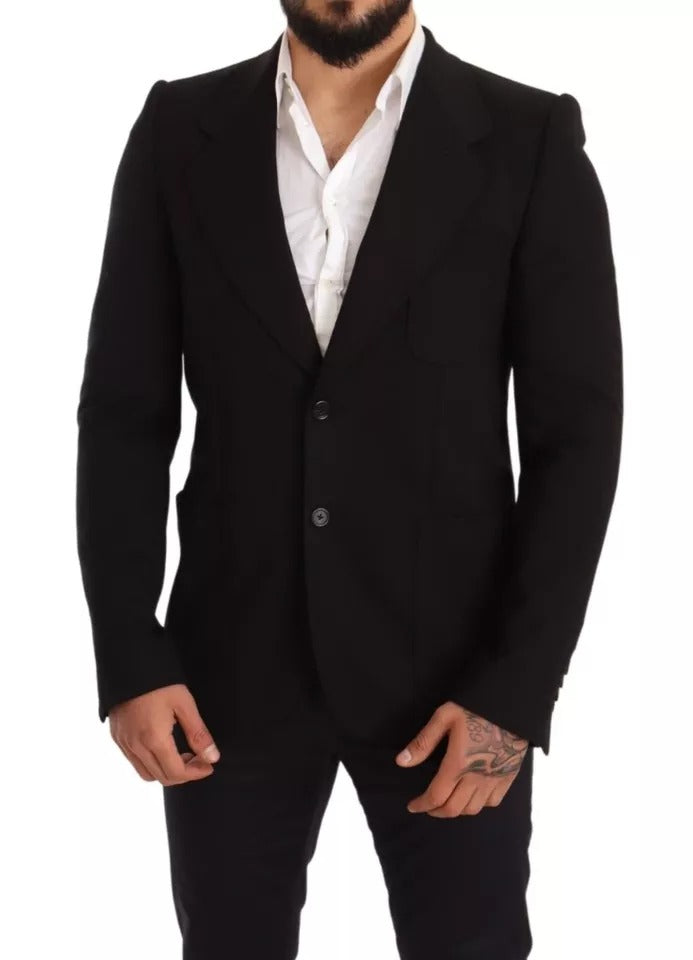 Black Wool Slim Fit Coat Jacket Blazer - ventzia