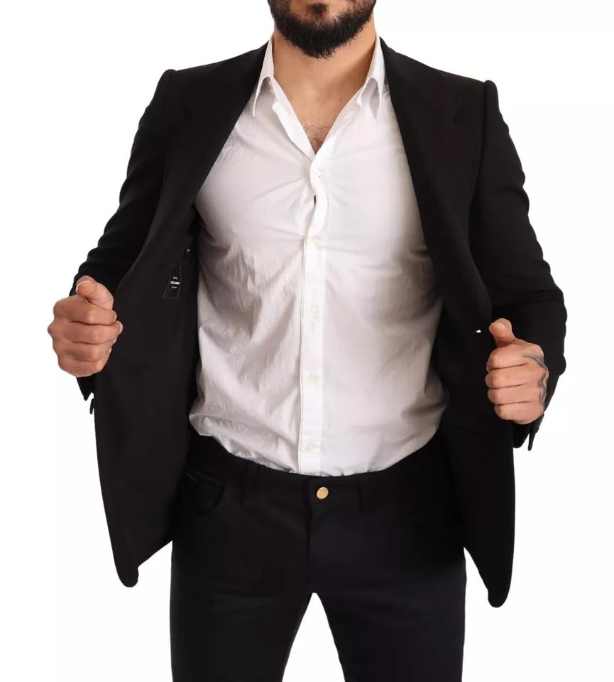 Black Wool Slim Fit Coat Jacket Blazer - ventzia