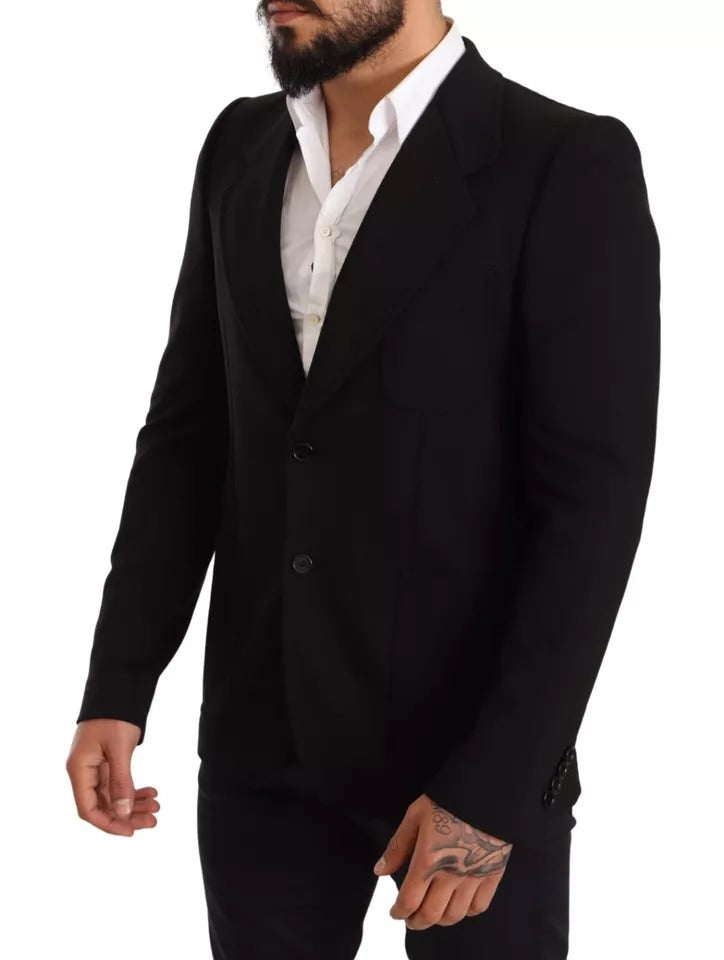 Black Wool Slim Fit Coat Jacket Blazer - ventzia