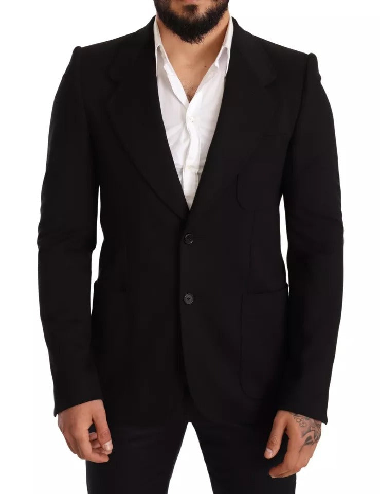 Black Wool Slim Fit Coat Jacket Blazer - ventzia