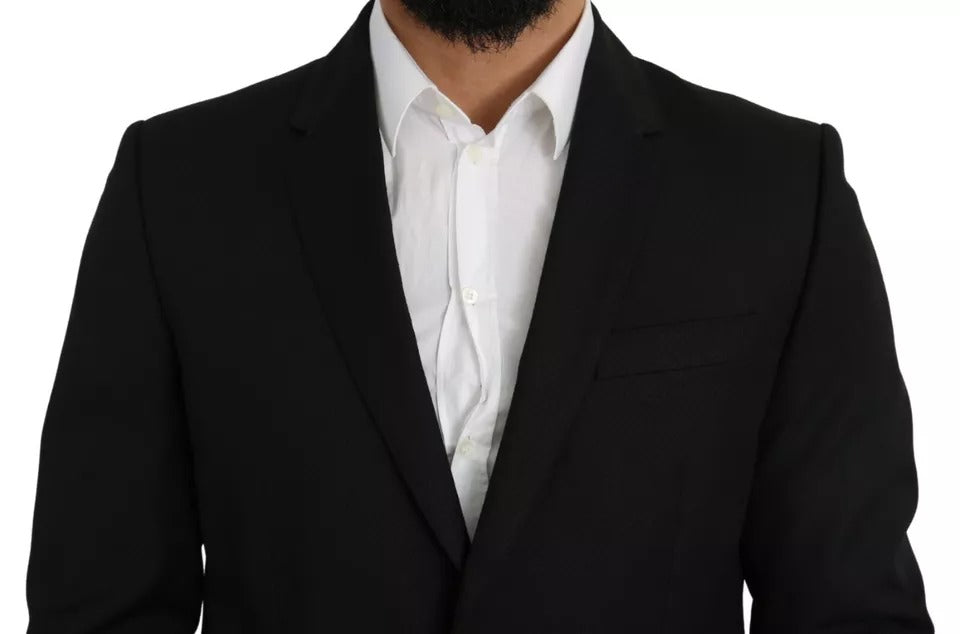 Black Wool Slim Fit Notch Jacket Blazer - ventzia