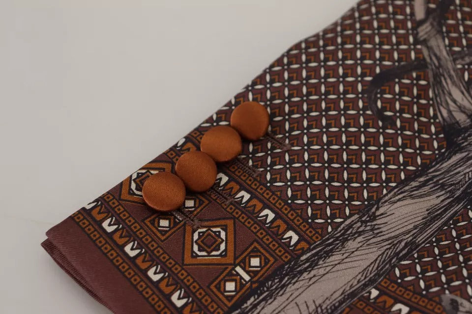 Bronze Monkey Print Silk Slim Jacket Blazer - ventzia