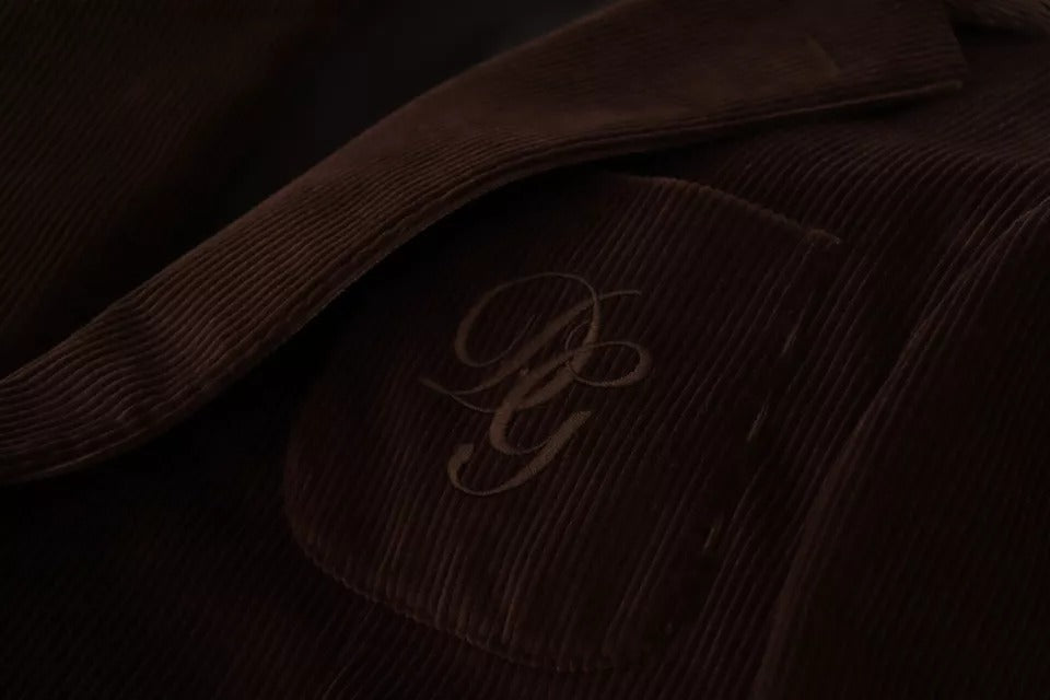 Brown Corduroy Slim Fit Coat DG Logo Blazer - ventzia