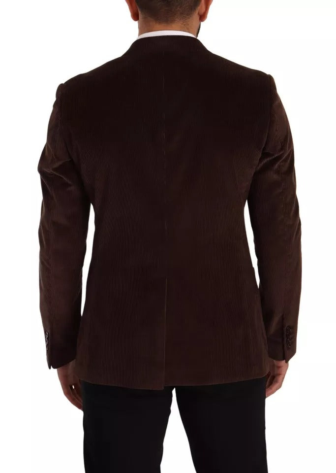 Brown Corduroy Slim Fit Coat DG Logo Blazer - ventzia