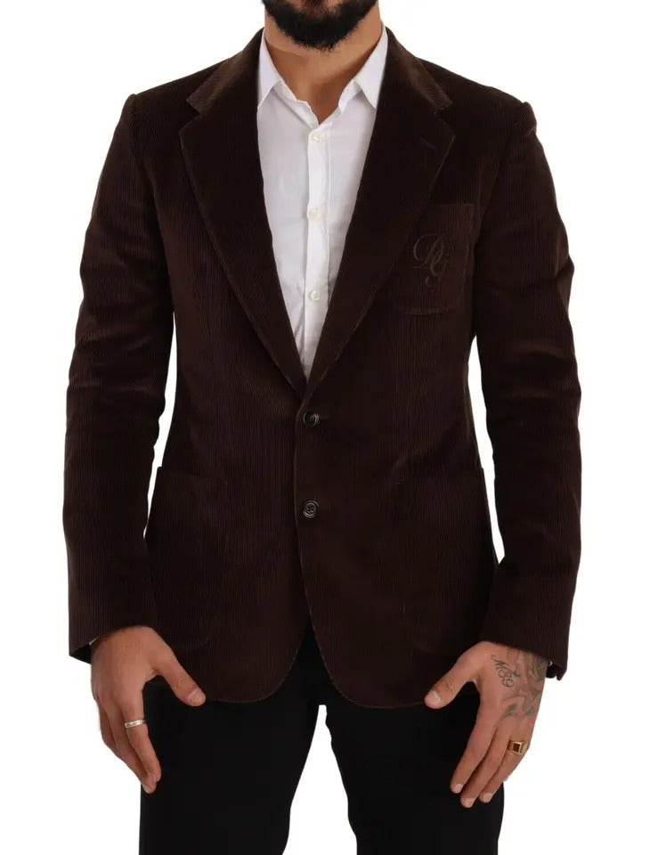 Brown Corduroy Slim Fit Coat DG Logo Blazer - ventzia