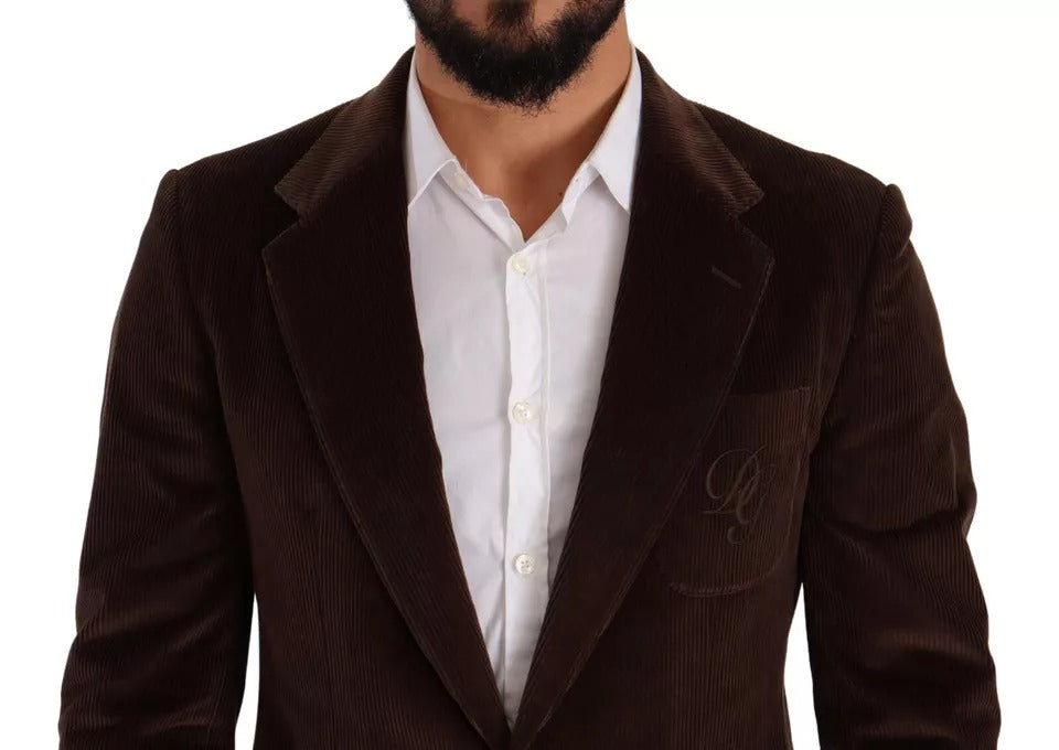 Brown Corduroy Slim Fit Coat DG Logo Blazer - ventzia