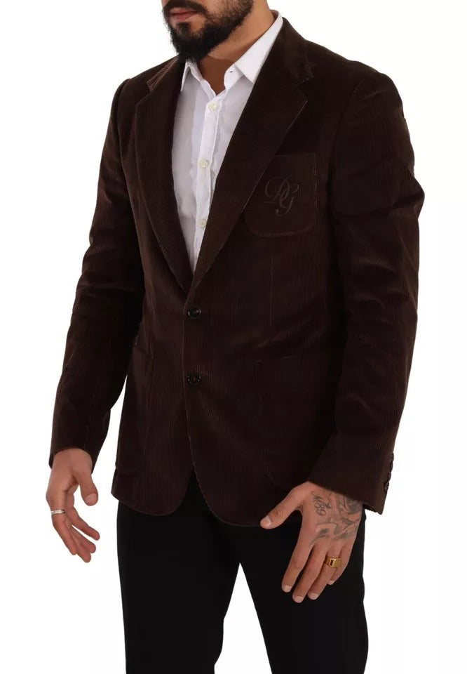 Brown Corduroy Slim Fit Coat DG Logo Blazer - ventzia