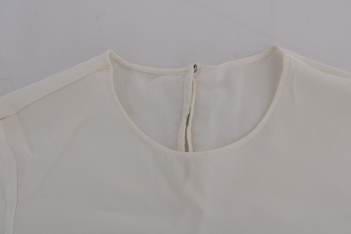 Silk Sequined 'Italia Is Love' White Blouse - ventzia