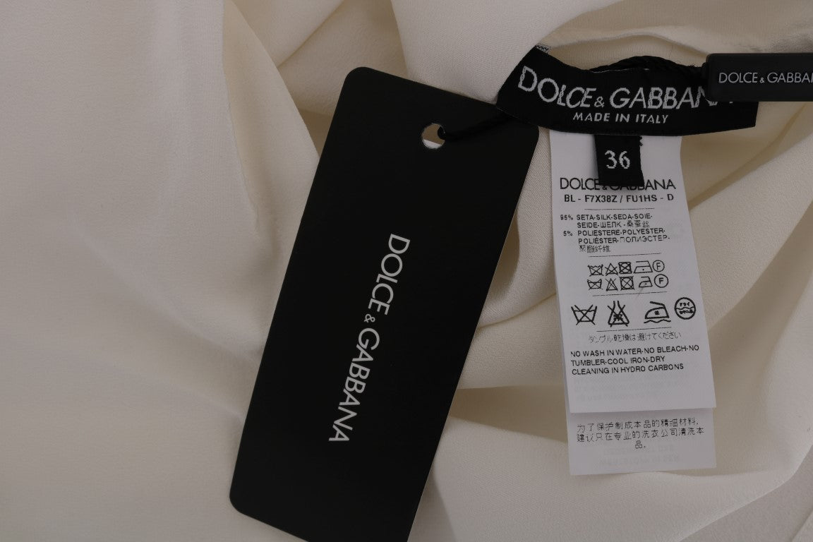 Silk Sequined 'Italia Is Love' White Blouse - ventzia