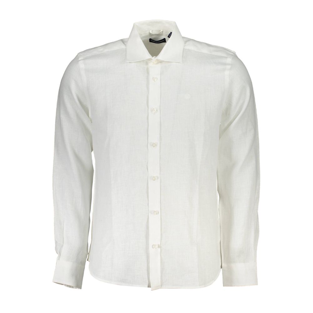 Elegant White Linen Long-Sleeved Shirt - ventzia