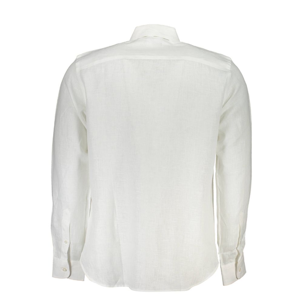 Elegant White Linen Long-Sleeved Shirt - ventzia