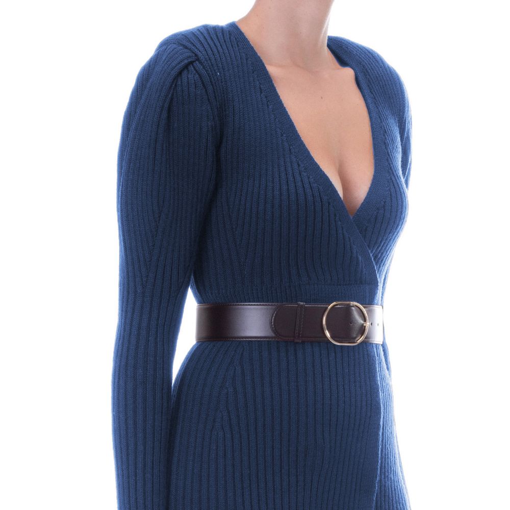 Blue Wool Women Dress - ventzia