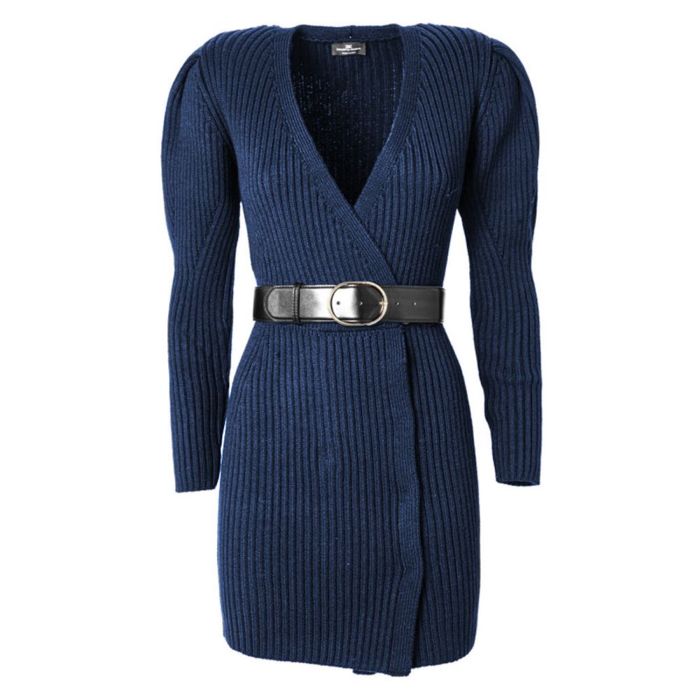 Blue Wool Women Dress - ventzia