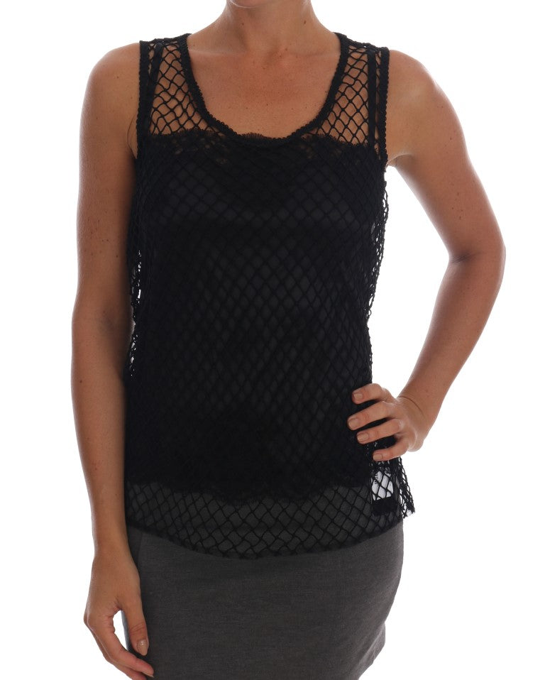 Elegant Black Lace Sleeveless Cami Blouse - ventzia