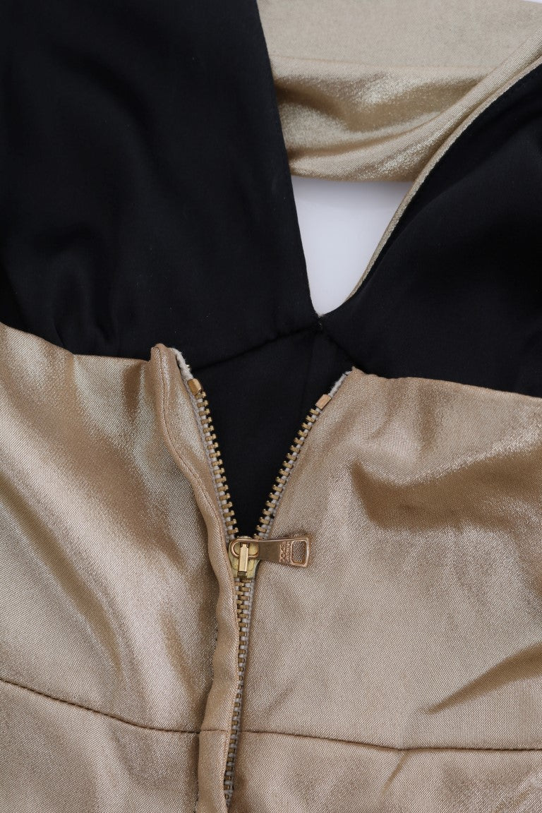 Gold and Black Silk Stretch Bodysuit Romper - ventzia
