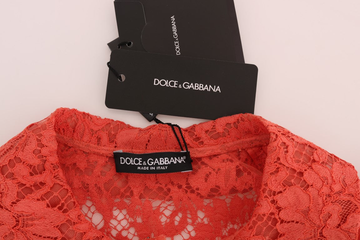 Elegant Orange Floral Lace Crystal Cardigan Blouse - ventzia
