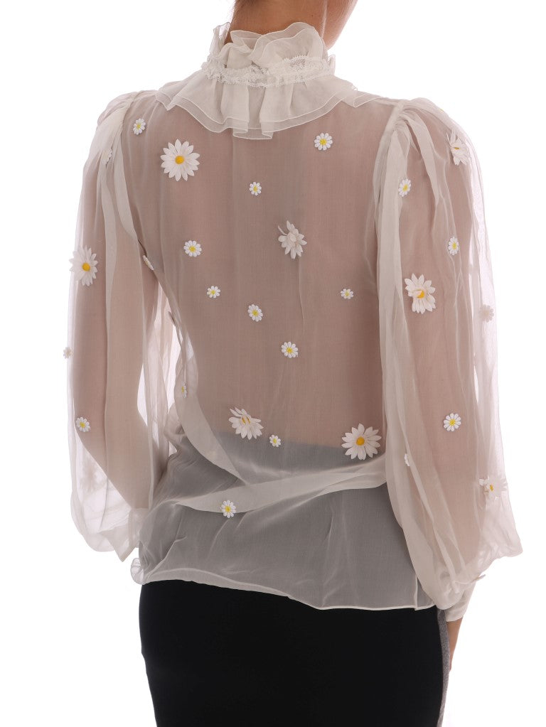 Elegant White Silk Daisy Blouse - ventzia