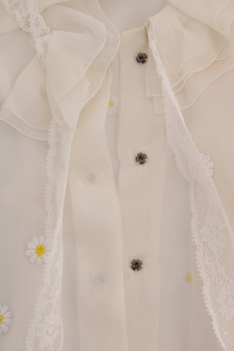 Elegant White Silk Daisy Blouse - ventzia