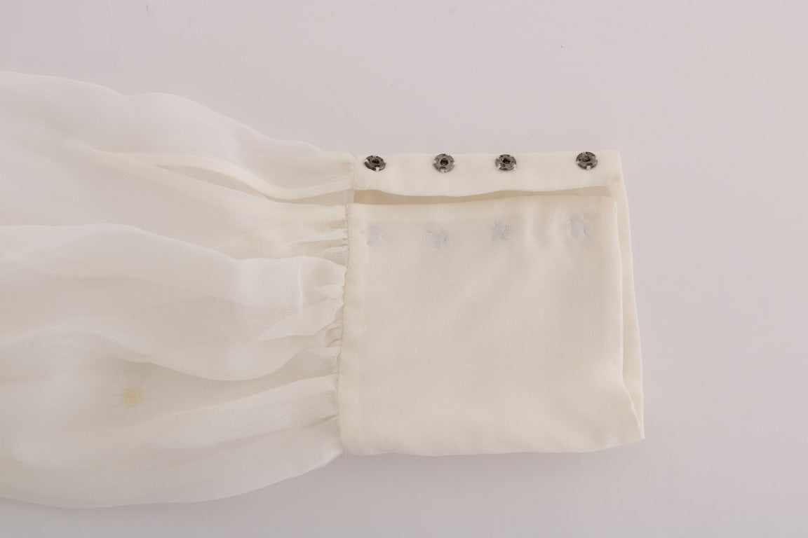 Elegant White Silk Daisy Blouse - ventzia