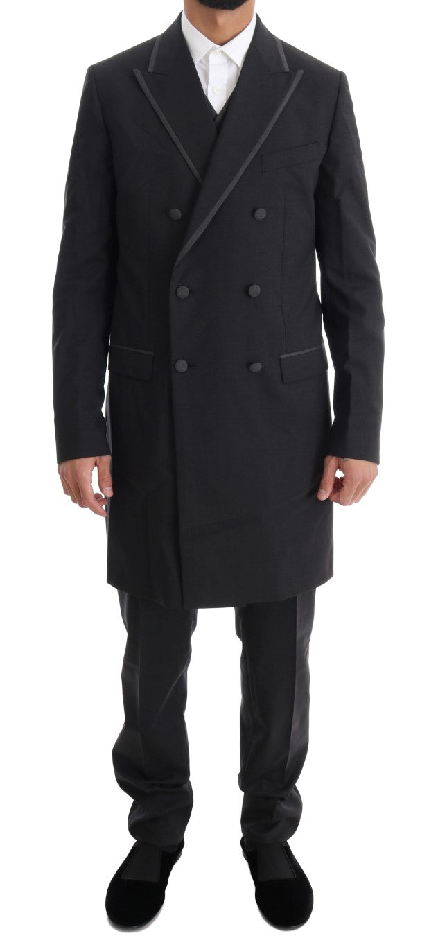 Elegant Gray Double Breasted Wool Suit - ventzia