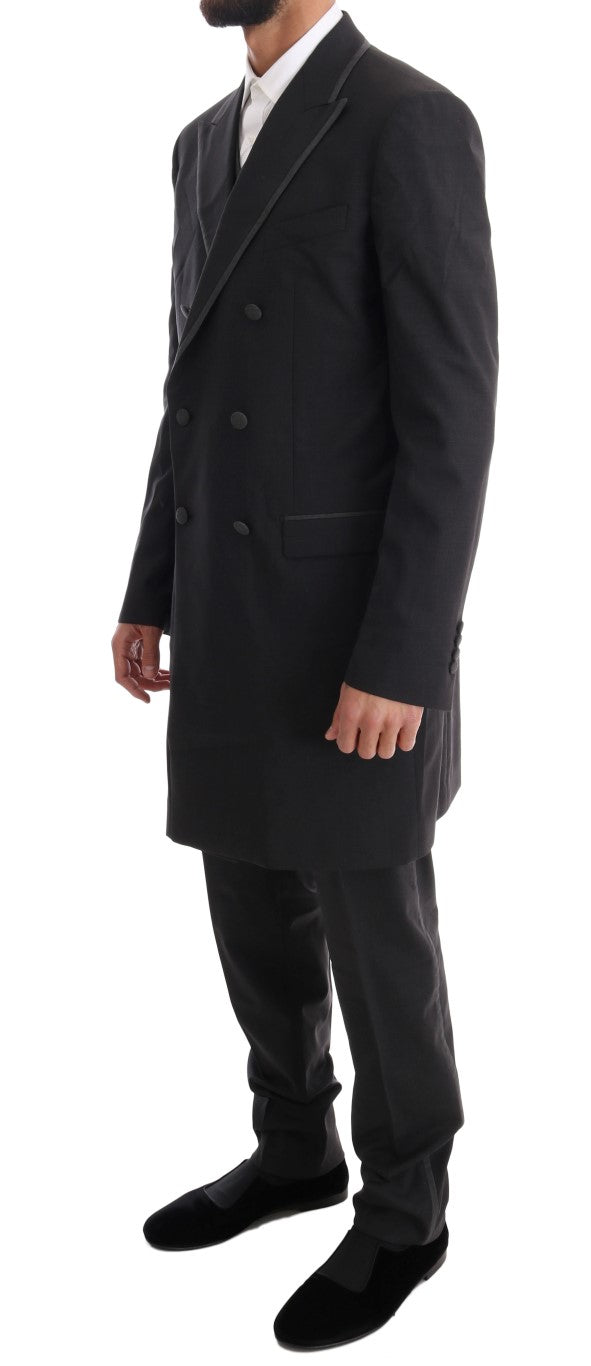 Elegant Gray Double Breasted Wool Suit - ventzia