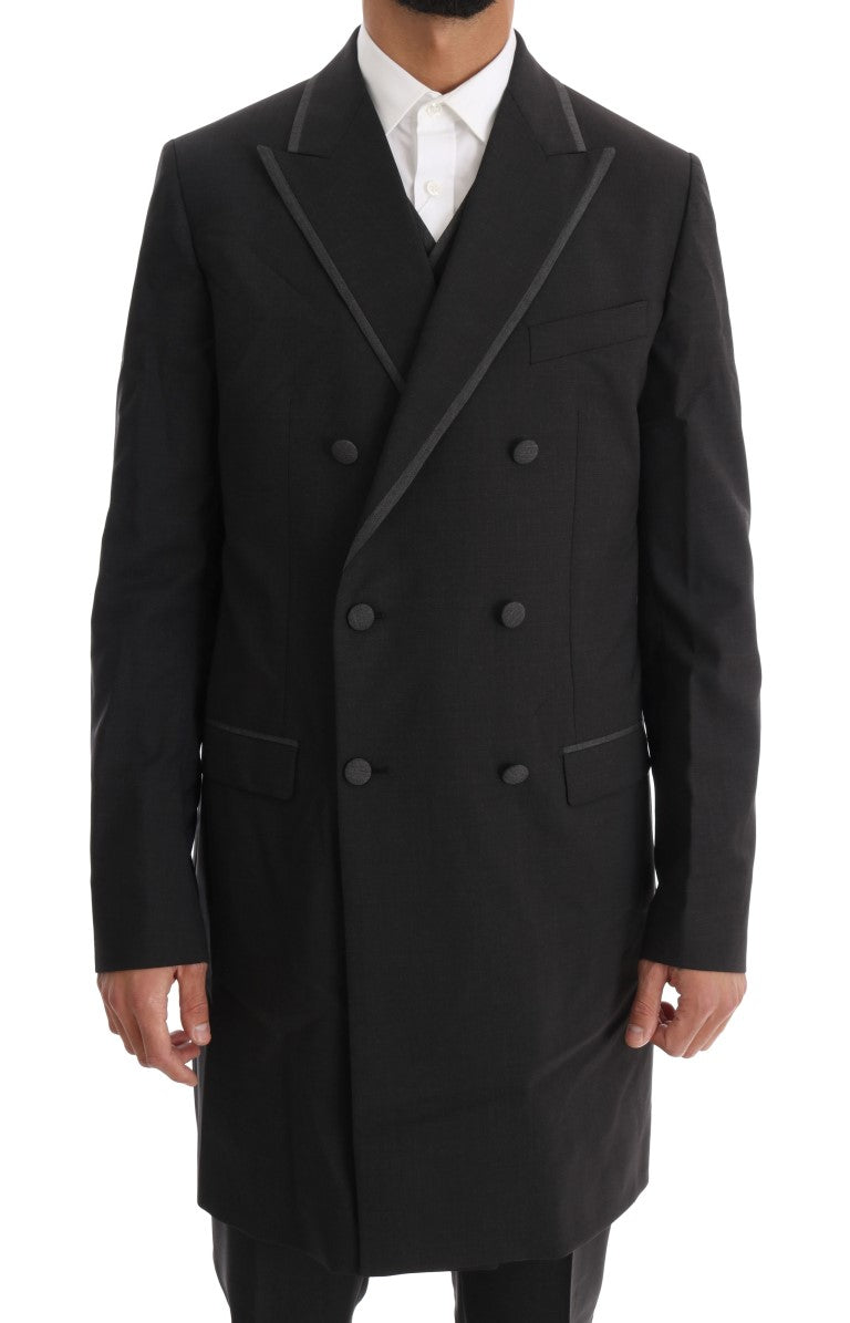 Elegant Gray Double Breasted Wool Suit - ventzia