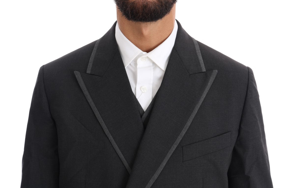 Elegant Gray Double Breasted Wool Suit - ventzia
