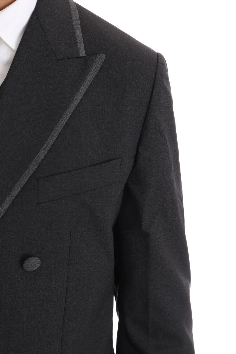 Elegant Gray Double Breasted Wool Suit - ventzia