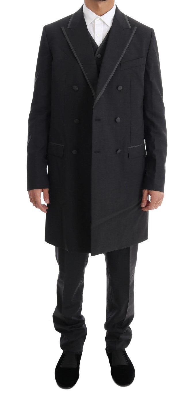 Elegant Gray Double Breasted Wool Suit - ventzia