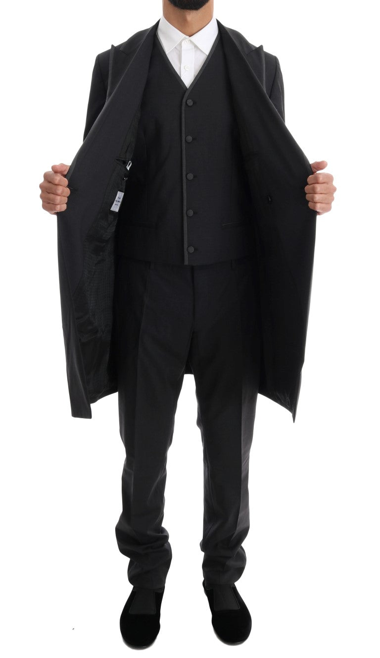 Elegant Gray Double Breasted Wool Suit - ventzia