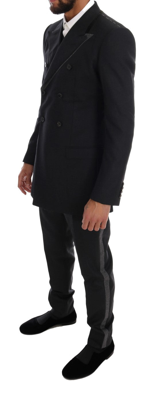 Elegant Gray Double Breasted Wool Suit - ventzia
