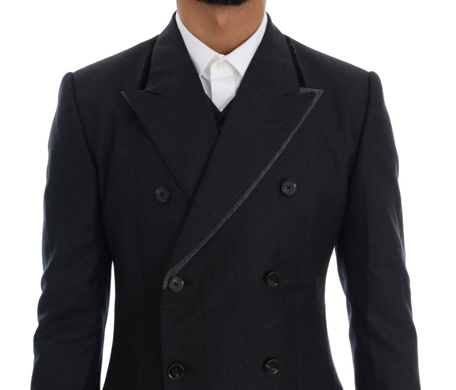 Elegant Gray Double Breasted Wool Suit - ventzia