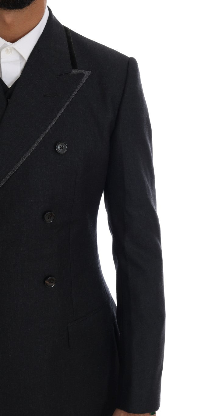 Elegant Gray Double Breasted Wool Suit - ventzia