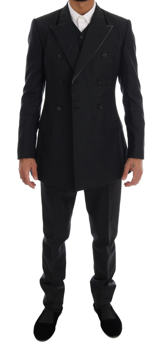 Elegant Gray Double Breasted Wool Suit - ventzia
