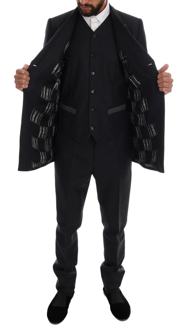 Elegant Gray Double Breasted Wool Suit - ventzia