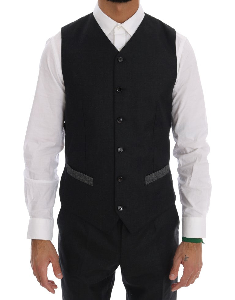 Elegant Gray Double Breasted Wool Suit - ventzia