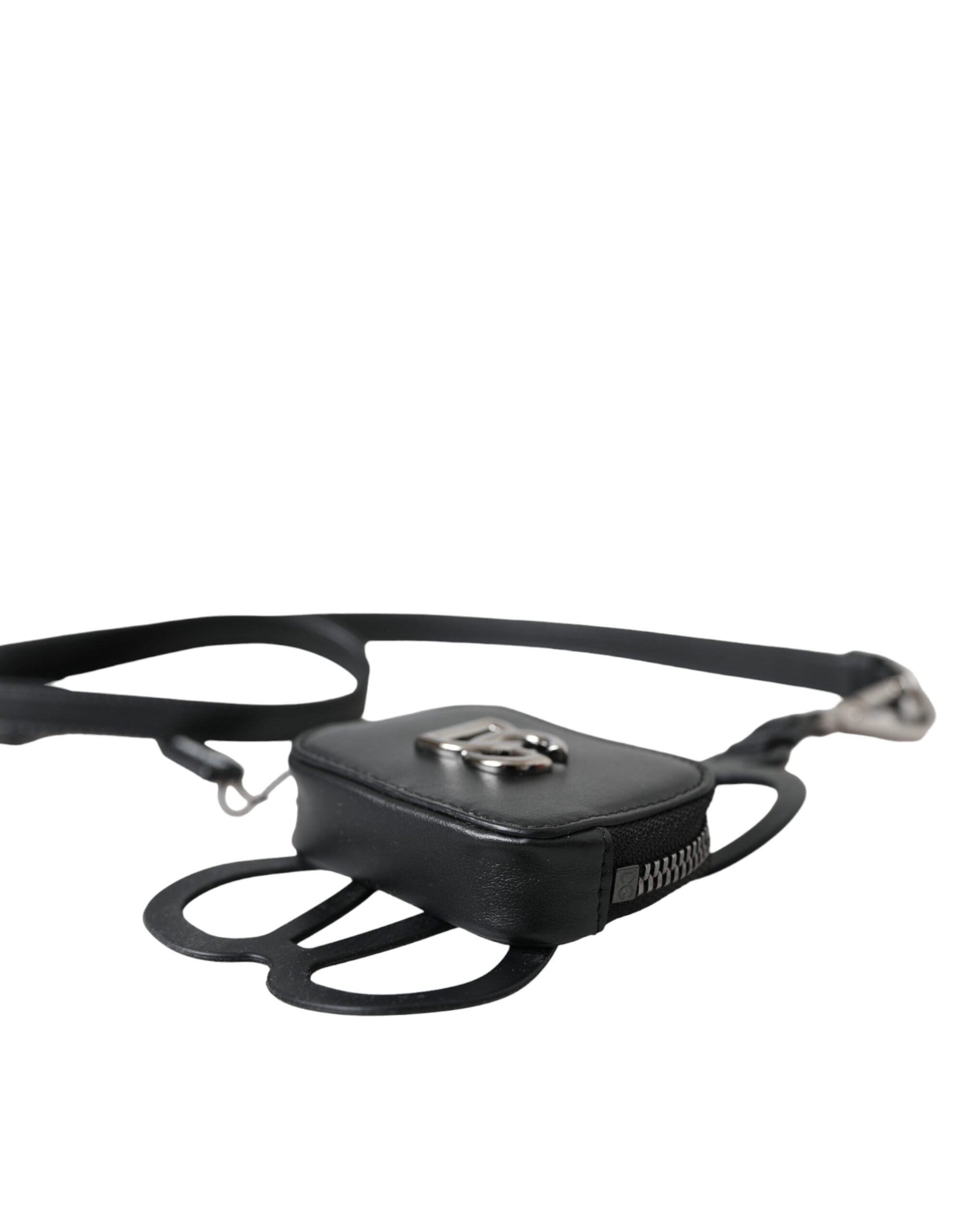 Black Calfskin Leather DG Logo Coin Purse Lanyard Wallet - ventzia