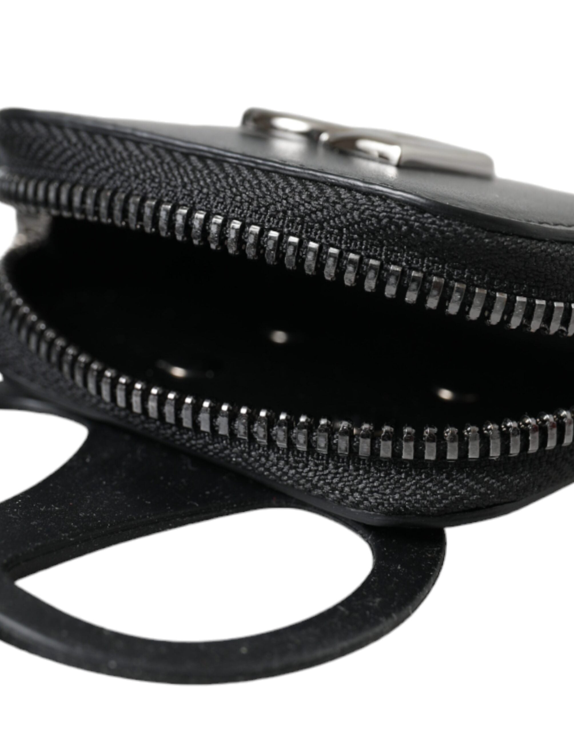 Black Calfskin Leather DG Logo Coin Purse Lanyard Wallet - ventzia