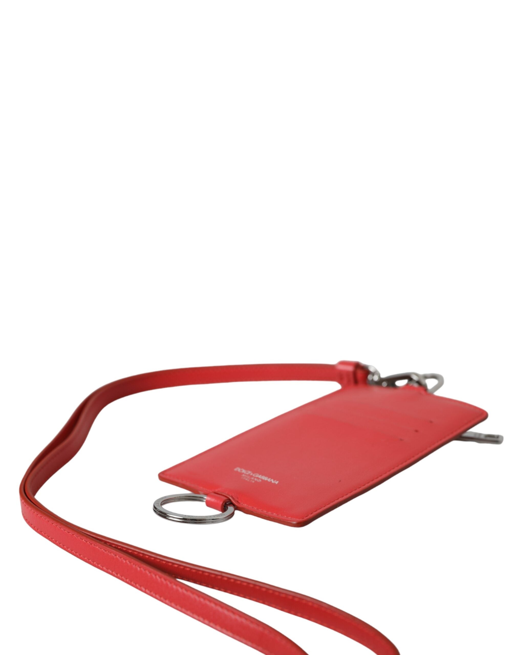 Red Calfskin Leather Lanyard Logo Card Holder Wallet - ventzia
