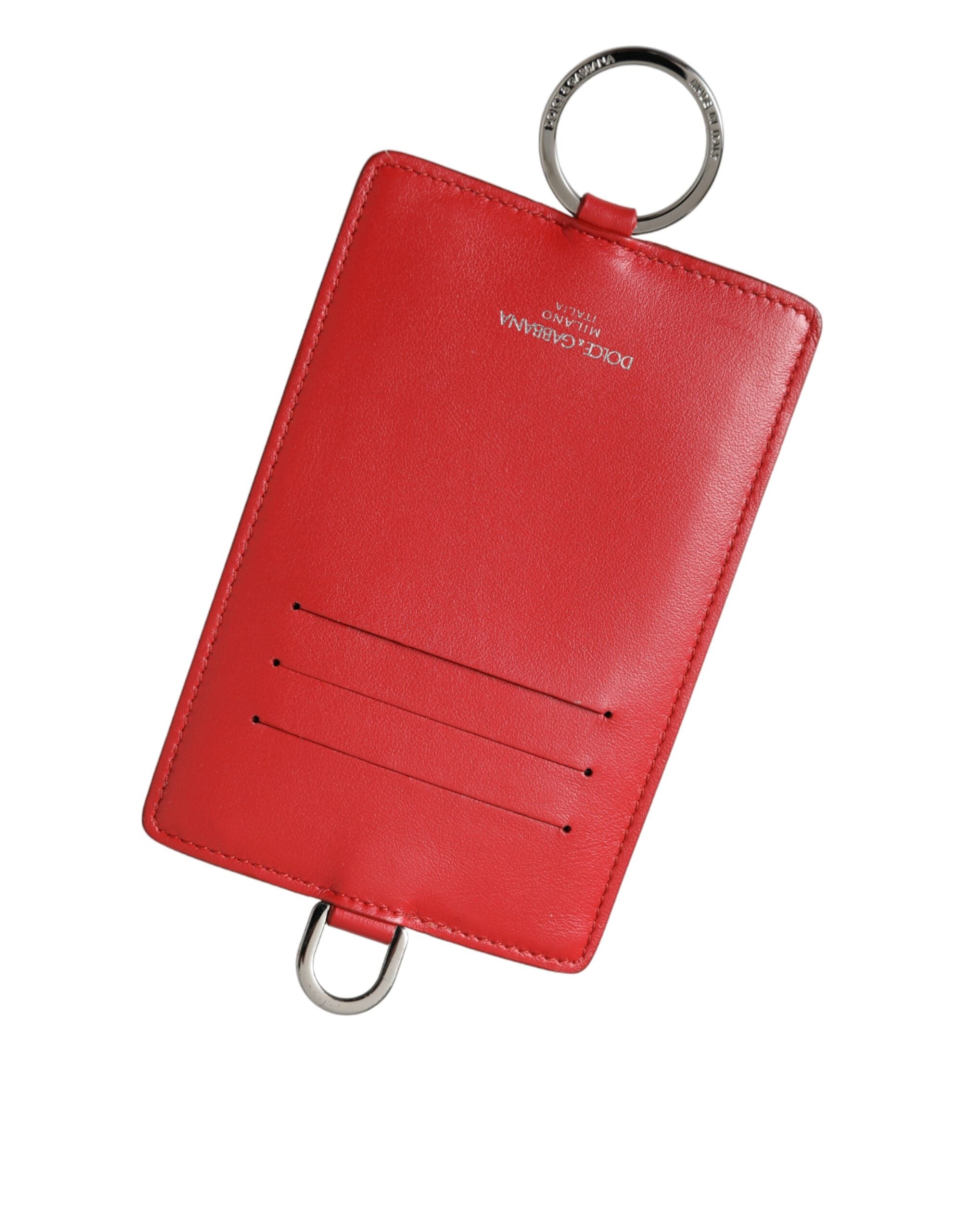 Red Calfskin Leather Lanyard Logo Card Holder Wallet - ventzia