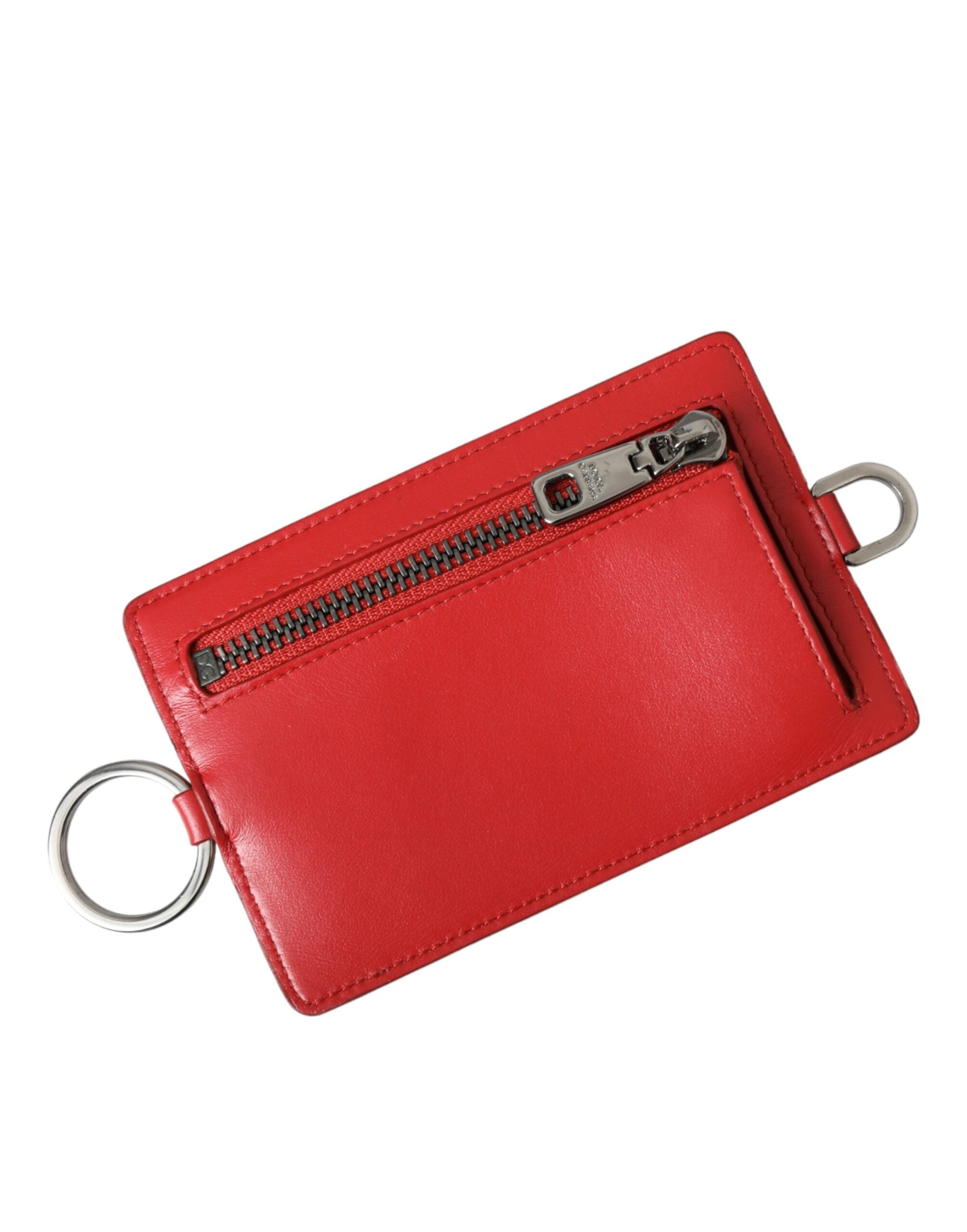 Red Calfskin Leather Lanyard Logo Card Holder Wallet - ventzia