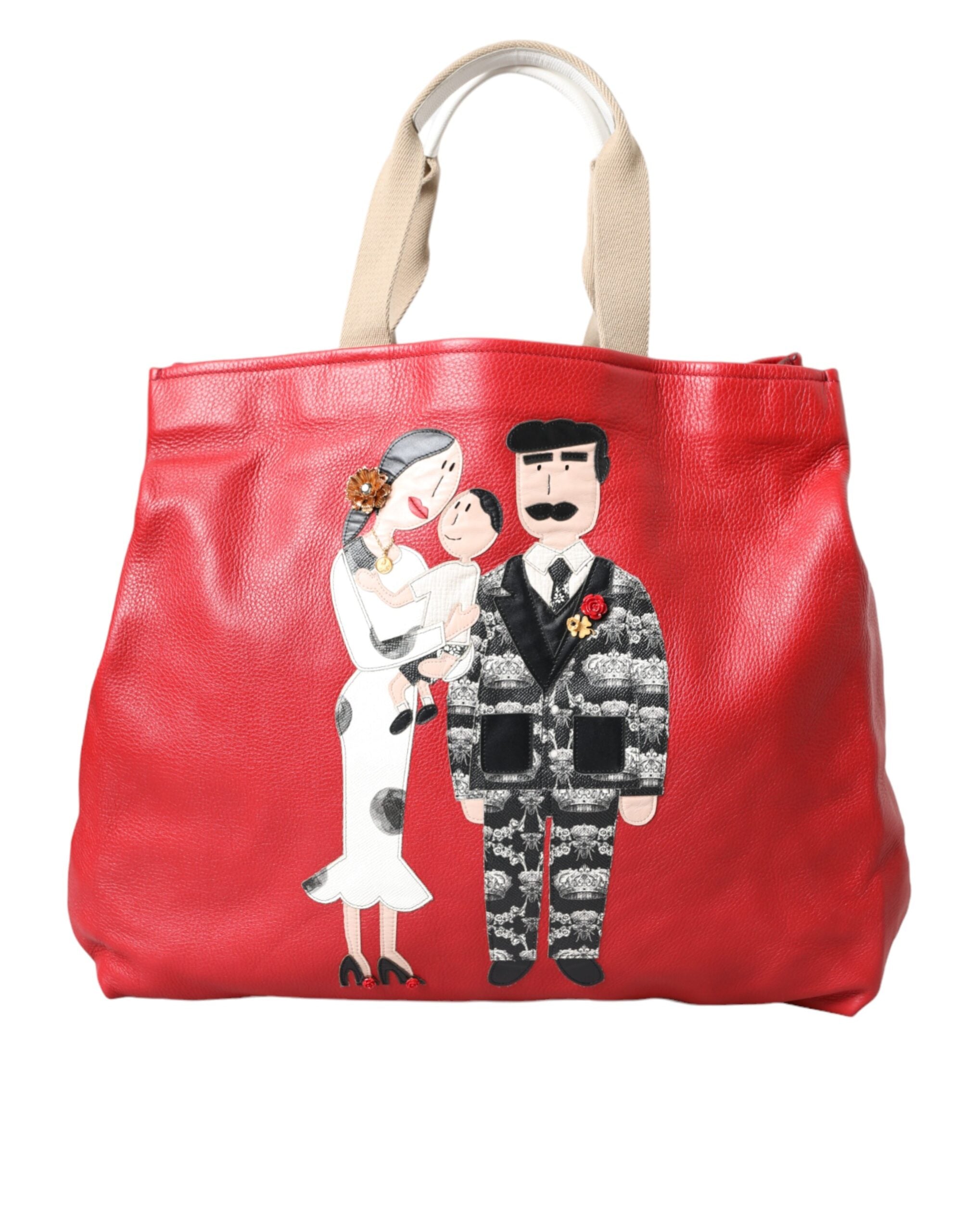 Red Leather #DGFamily Patch Shopping Tote Bag - ventzia