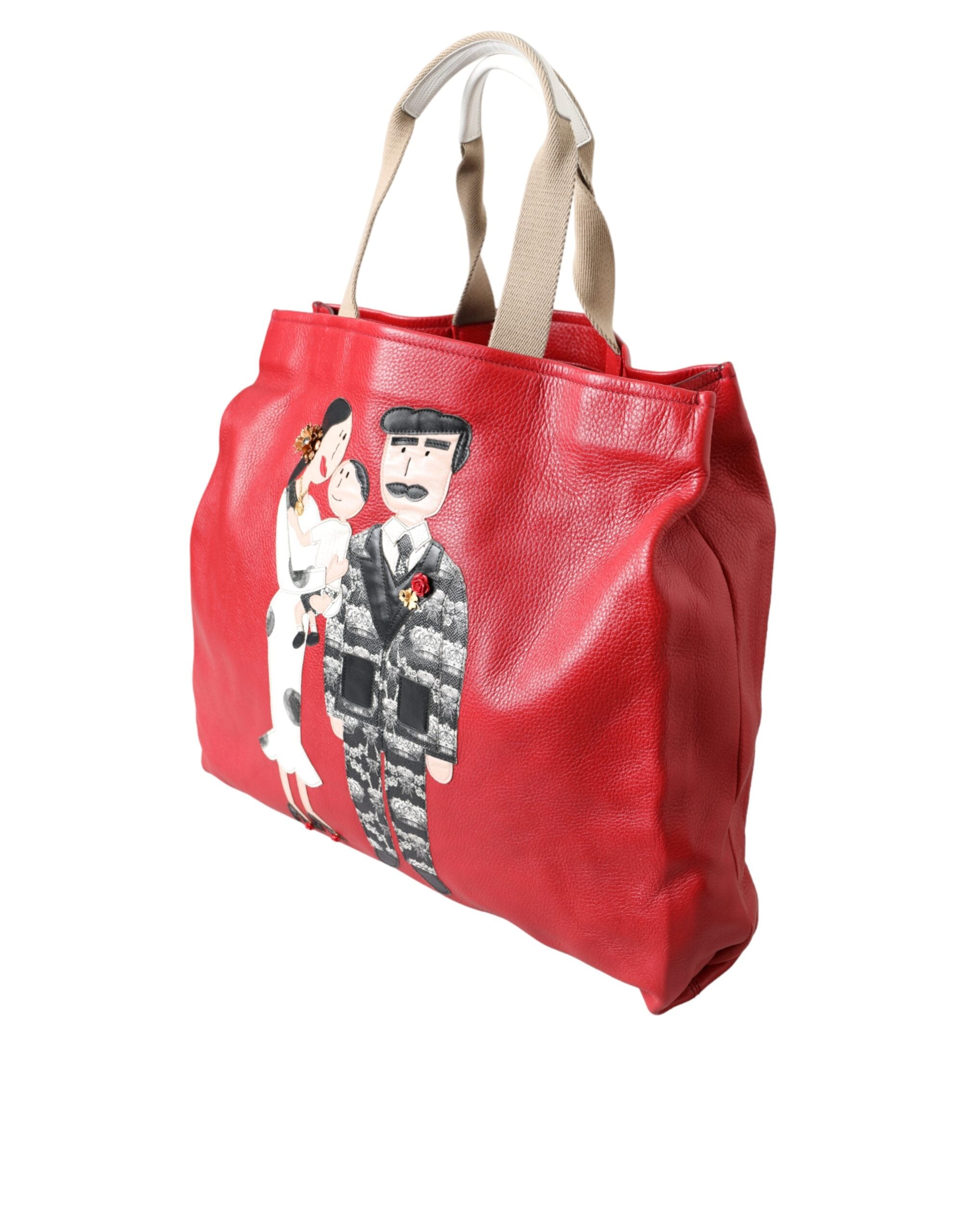 Red Leather #DGFamily Patch Shopping Tote Bag - ventzia