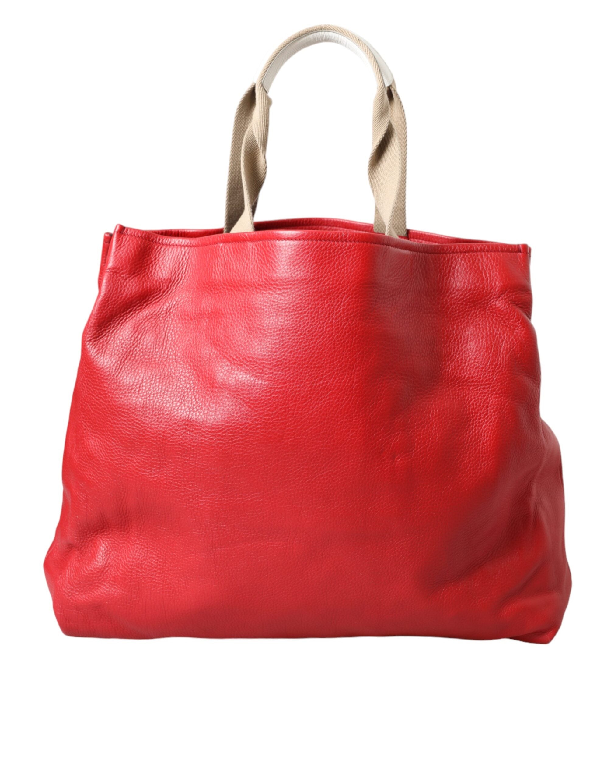Red Leather #DGFamily Patch Shopping Tote Bag - ventzia