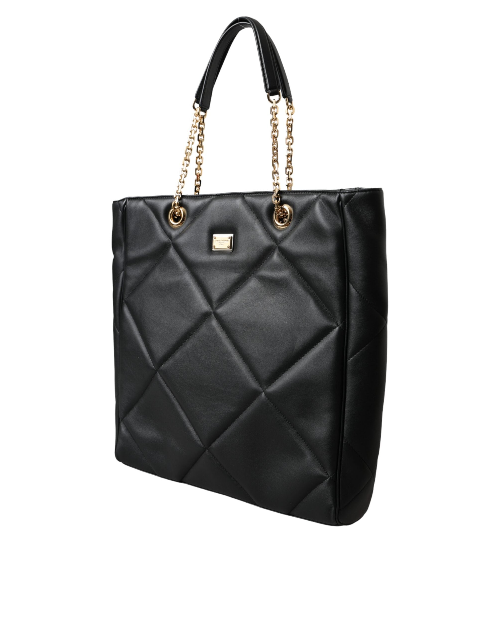 Black Leather JUNGLE Quilted Shopping Tote Bag - ventzia