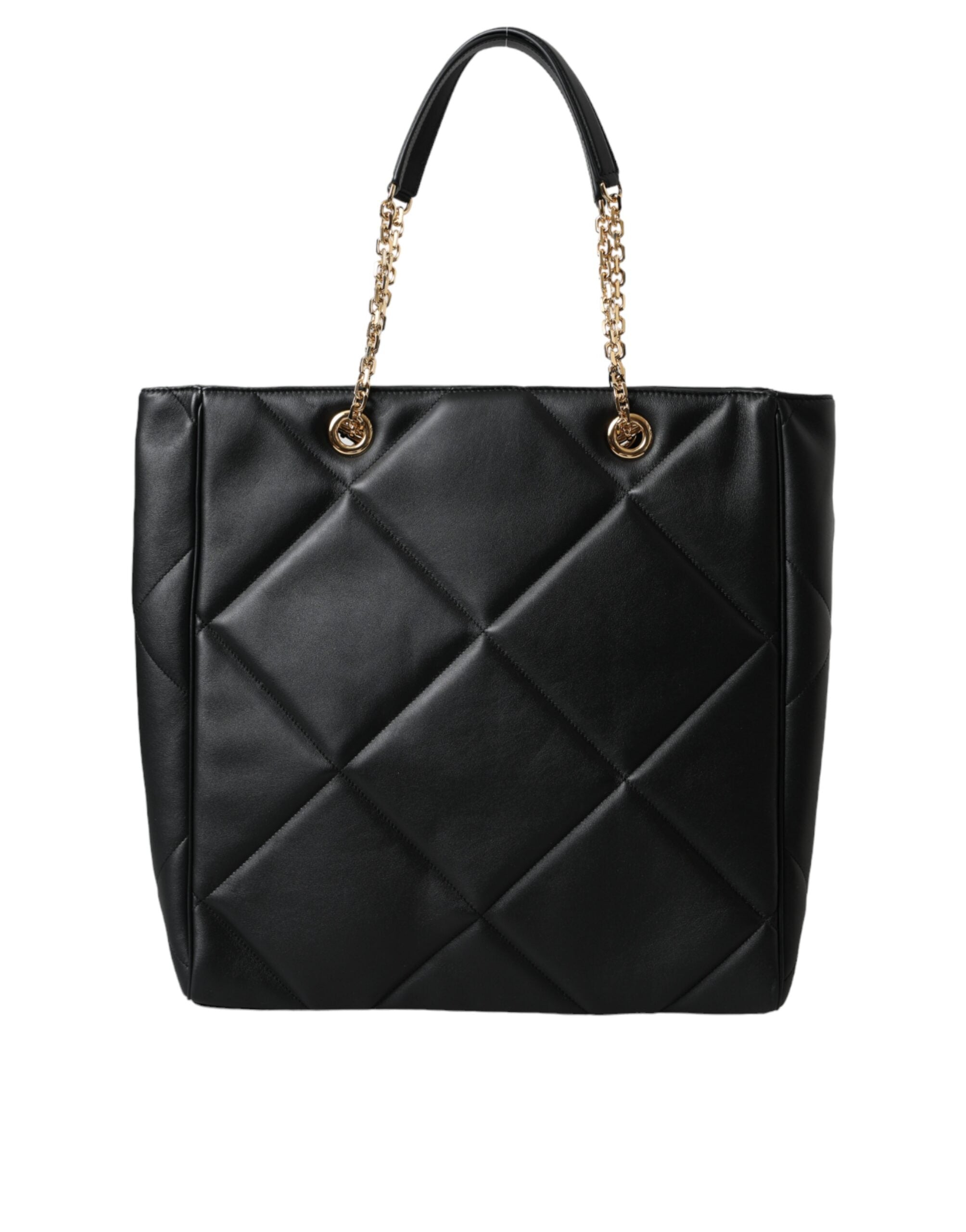 Black Leather JUNGLE Quilted Shopping Tote Bag - ventzia