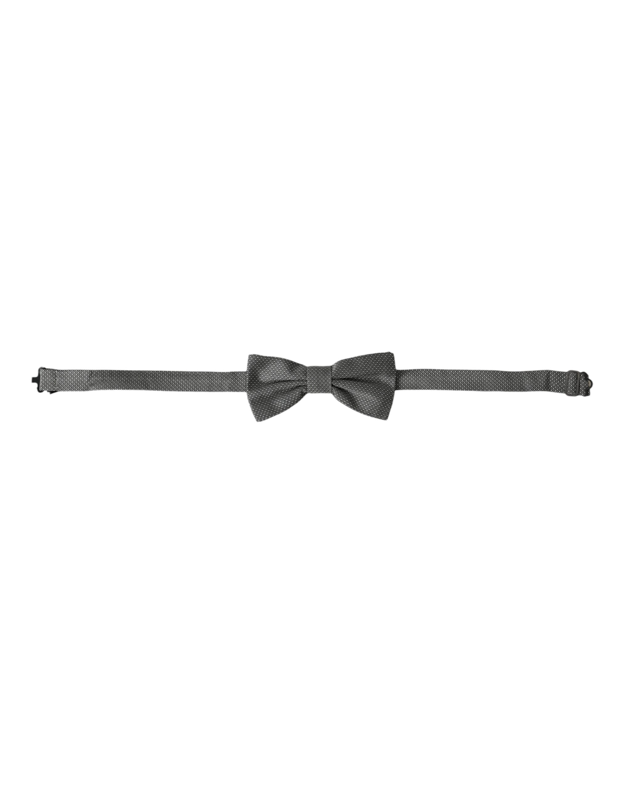 Gray Silk Patterned Adjustable Neck Men Bow Tie - ventzia